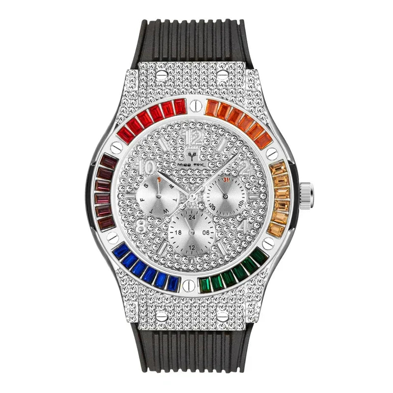 Luxury Rose Gold Men's Iced Out Watch | Quartz Wristwatch with Rubber Strap | Waterproof Silicone Reloj Gift | Caratix - CaratixJewelry