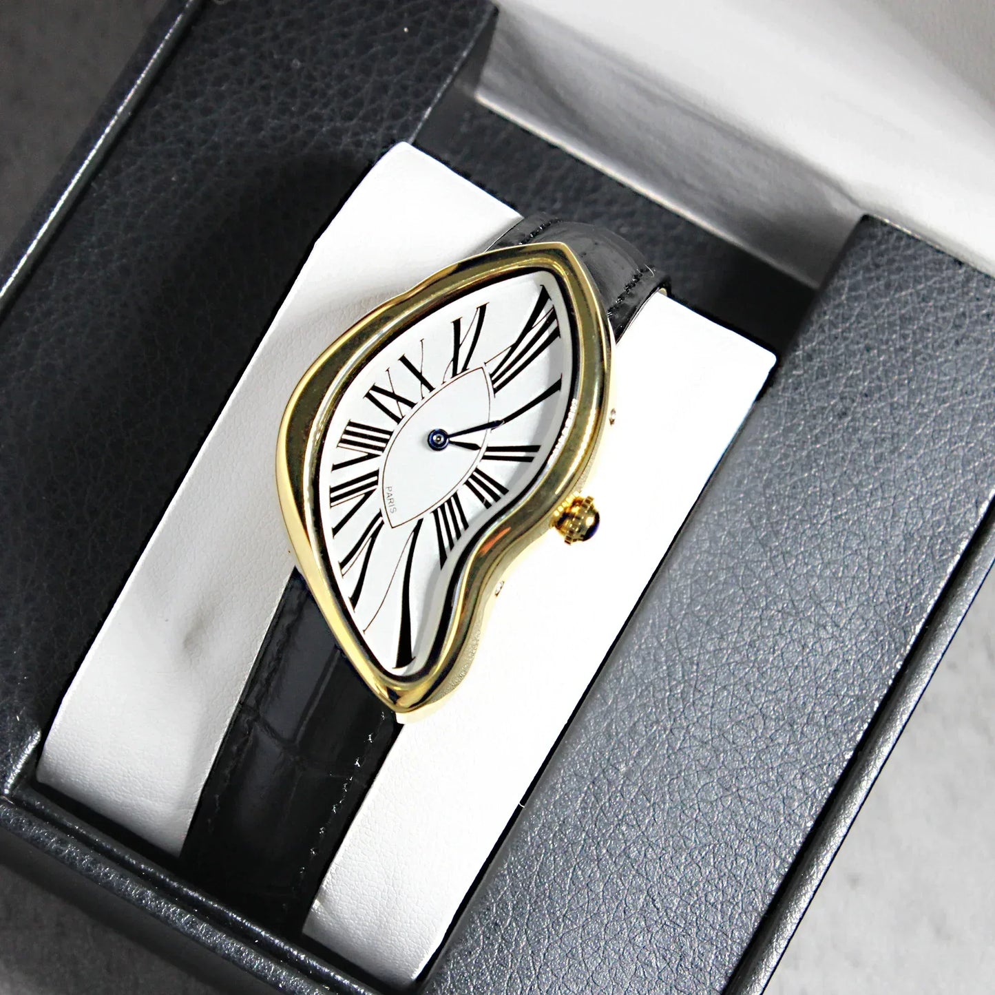 Medieval Alien Melting Watch | Y2K Twisted Design Iced Out Watch | Niche Advanced Ins Fashion Clock | Men & Women’s Leather Strap Quartz | Caratix - CaratixJewelry