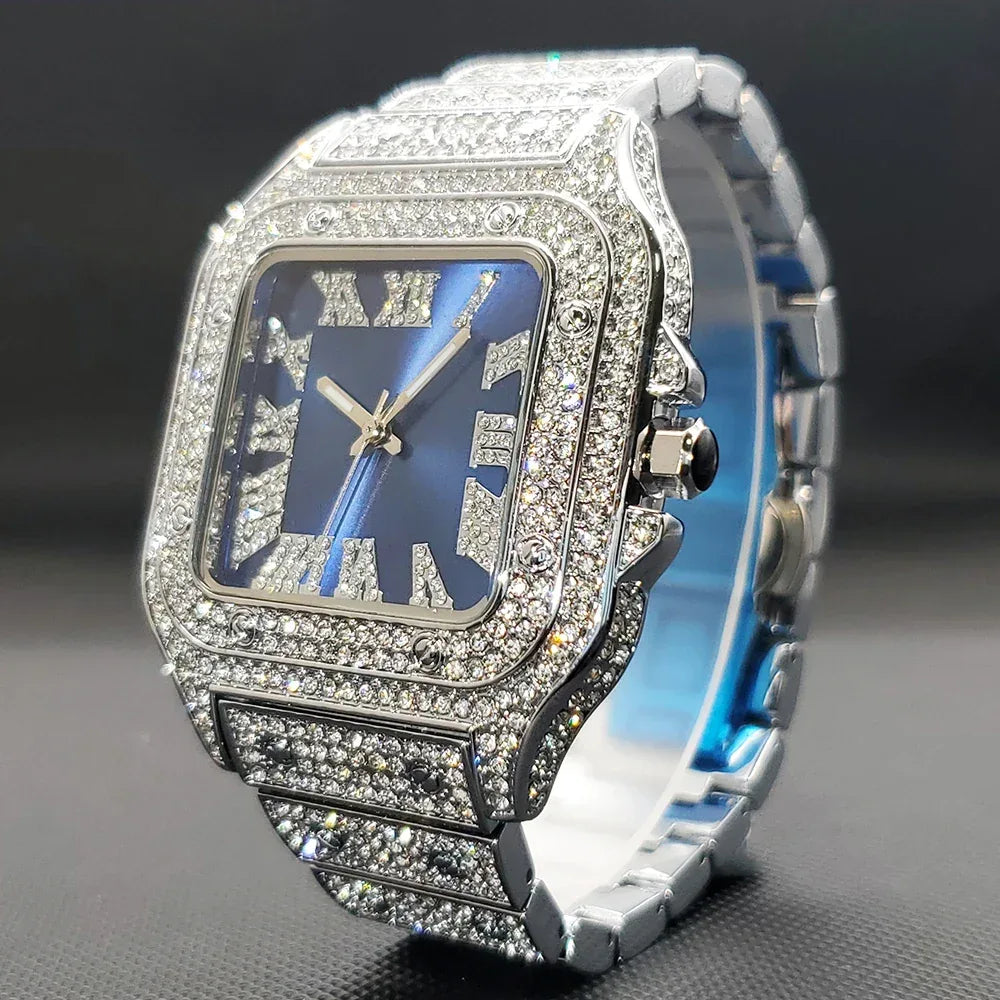 Luxury Women's Silver Watch | Elegant Iced Out Square Dress Watch | Ladies Jewelry Wristwatch | Uhren Dame Elegant | Caratix - CaratixJewelry