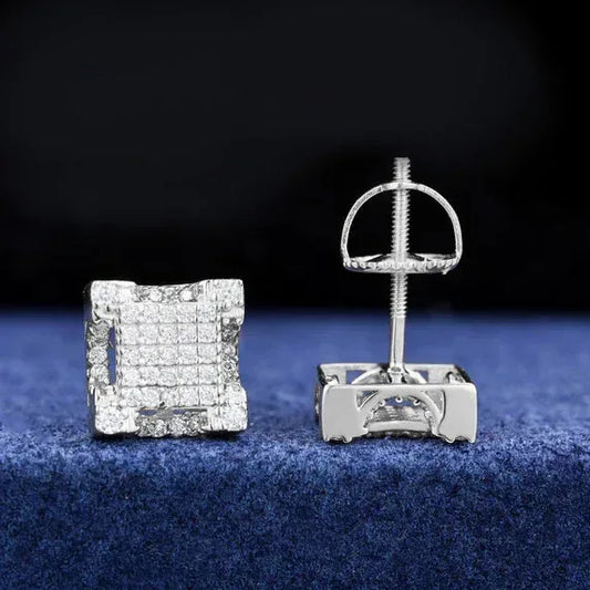 Four Cornered Moissanite Prong Set 10K Earrings - CaratixJewelry