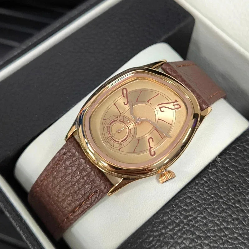 Luxury Twisted Square Watch for Men & Women | Unique Niche Design Iced Out Watch | Classic Retro Quartz Timepiece | Genuine Leather Strap | Caratix - CaratixJewelry