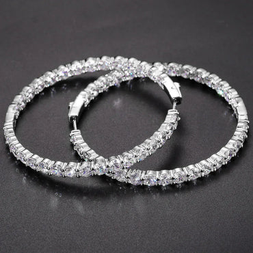 Boss Chick Queen 15.5CTW Lab 925 Silver Big Hoop Earrings - CaratixJewelry