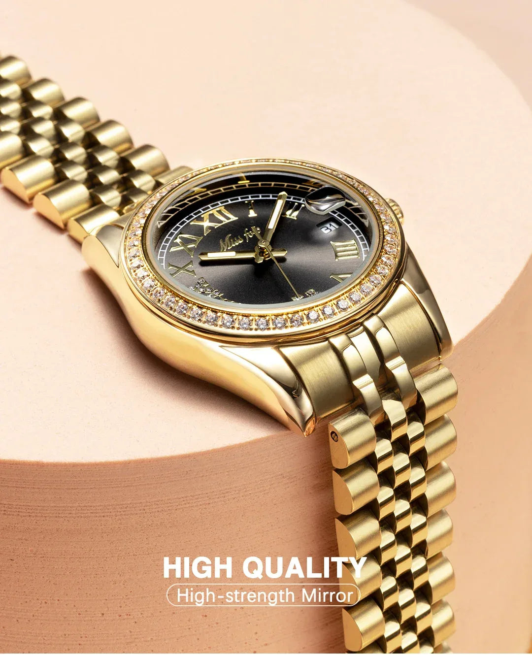 Luxury Women's Stainless Steel Watch | Japan Movement Ladies Quartz Wristwatch | Waterproof Calendar Iced Out Watch | Reloj Mujer | Caratix - CaratixJewelry