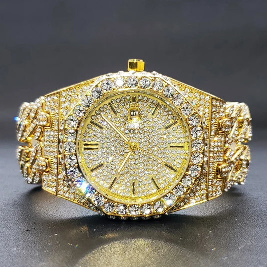 Luxury Iced Out Watch for Men | Cuban Link Bracelet Design Watch | Fashionable Quartz Wristwatch | Uhren für Herren | Caratix - CaratixJewelry