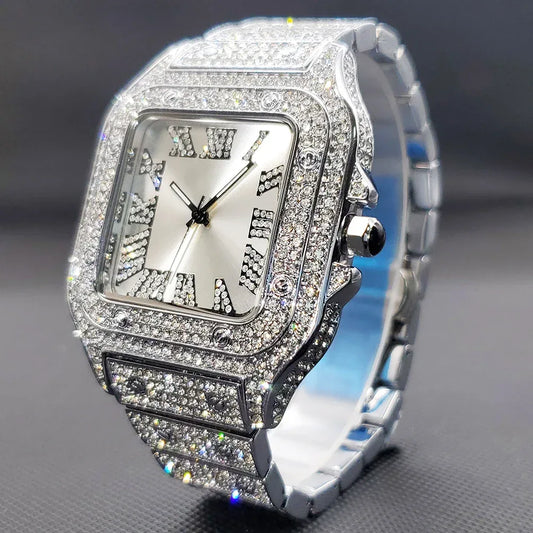 Luxury Women's Silver Watch | Elegant Iced Out Square Dress Watch | Ladies Jewelry Wristwatch | Uhren Dame Elegant | Caratix - CaratixJewelry