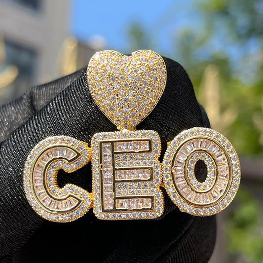 Smooth with Heart Bail Iced Out Personalized Custom Name Necklace Pendant - Luxury Custom Jewelry - CaratixJewelry