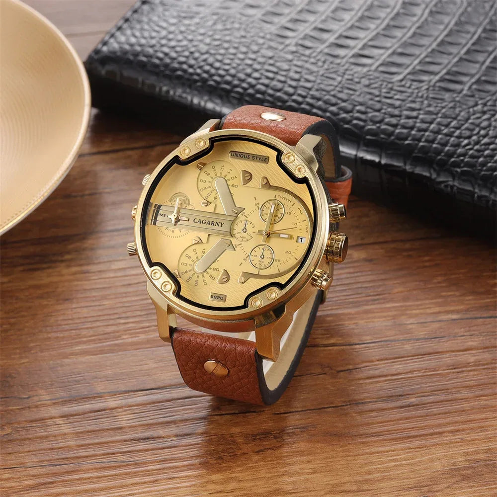 Luxury Big Dial Watch for Men | High Quality Leather Strap Quartz Wristwatch | Fashion Iced Out Watch | 2026 Relogio Masculino | Dropshipping New | Caratix - CaratixJewelry