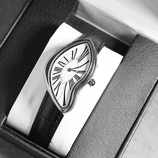 Medieval Alien Melting Watch | Y2K Twisted Design Iced Out Watch | Niche Advanced Ins Fashion Clock | Men & Women’s Leather Strap Quartz | Caratix - CaratixJewelry