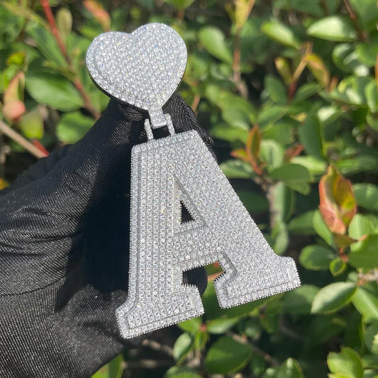 Heart Bail Luxury Drip Font Iced Out Initial Custom Name Necklace Pendant - Luxury Custom Jewelry - CaratixJewelry