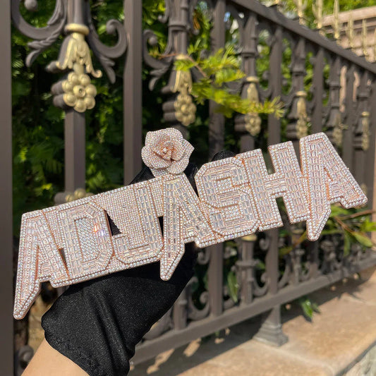 Rising Rose Edition Iced Out Personalized Custom Name Necklace Pendant with Rose Flower Bail - Luxury Jewelry - CaratixJewelry