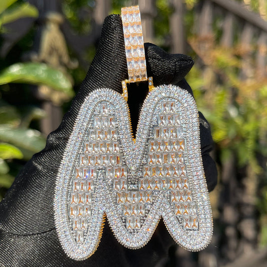 Baguette and Diamond Iced Out Initial Custom Name Necklace Pendant - Luxury Custom Jewelry