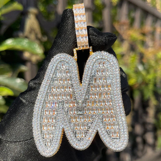 Baguette and Iced Out Initial Custom Name Necklace Pendant - Luxury Custom Jewelry - CaratixJewelry