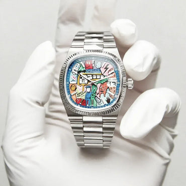 2026 New Square Men's Watch | Abstract Art Dial Luxury Iced Out Watch | Trendy Retro Niche Design | Silver Black Gold Street Style | Caratix - CaratixJewelry