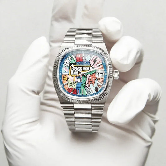 2026 New Square Men's Watch | Abstract Art Dial Luxury Iced Out Watch | Trendy Retro Niche Design | Silver Black Gold Street Style | Caratix - CaratixJewelry