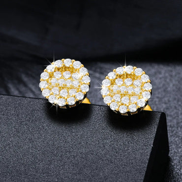 925 Silver 15K Gold Genuine VVS Ice Cluster Hip Hop Earrings - CaratixJewelry