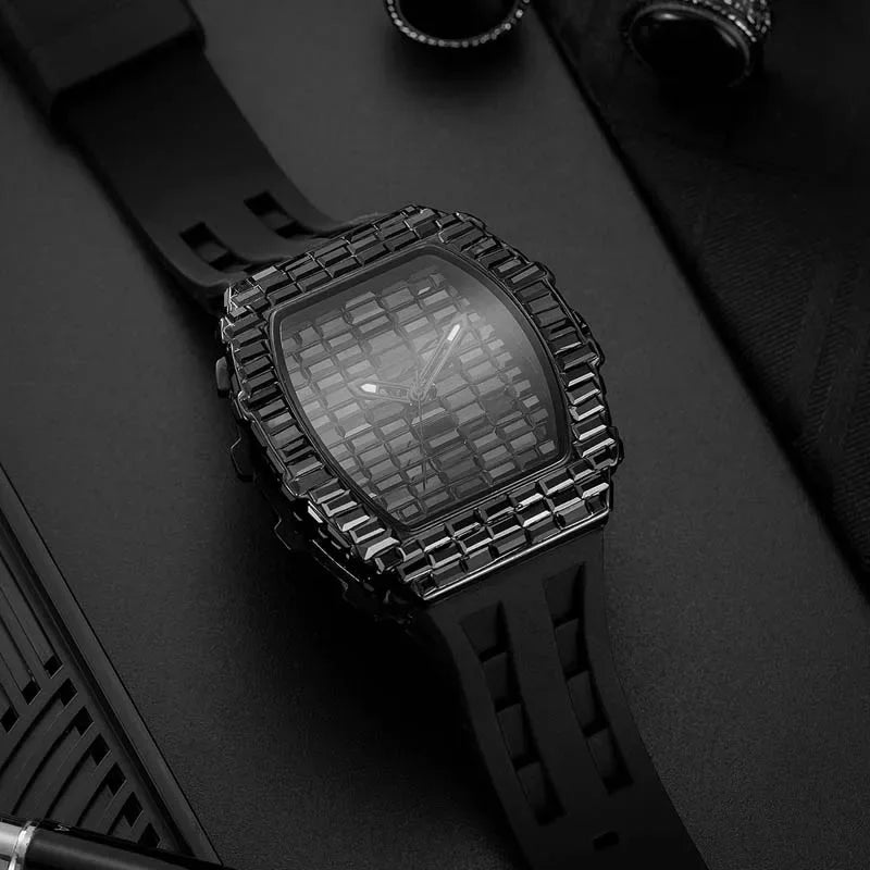 Luxury Black Zircon Tonneau Watch for Men | Unique Rectangular Mille Style Wristwatch | Iced Out Waterproof Clock | 2026 Fashion Dropshipping | Caratix - CaratixJewelry