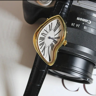 Medieval Alien Melting Watch | Y2K Twisted Design Iced Out Watch | Niche Advanced Ins Fashion Clock | Men & Women’s Leather Strap Quartz | Caratix - CaratixJewelry