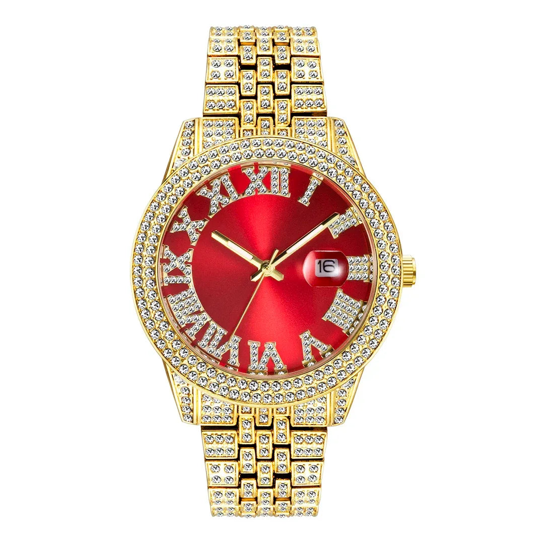 Luxury 18K Gold Men's Iced Out Watch | Full Stainless Steel Wristwatch | Luminous Waterproof Calendar Clock | Caratix - CaratixJewelry