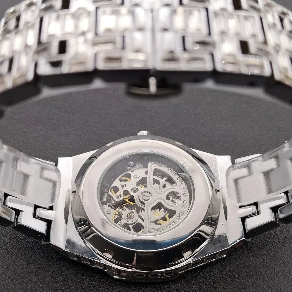 Luxury Skeleton Automatic Mechanical Men's Watch | Iced Out Watch Tourbillon Aesthetic | Waterproof Hip Hop Top Brand Clock | Caratix - CaratixJewelry