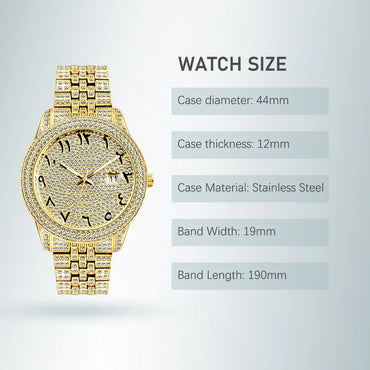 Luxury 18K Gold Men's Iced Out Watch | Full Stainless Steel Wristwatch | Luminous Waterproof Calendar Clock | Caratix - CaratixJewelry
