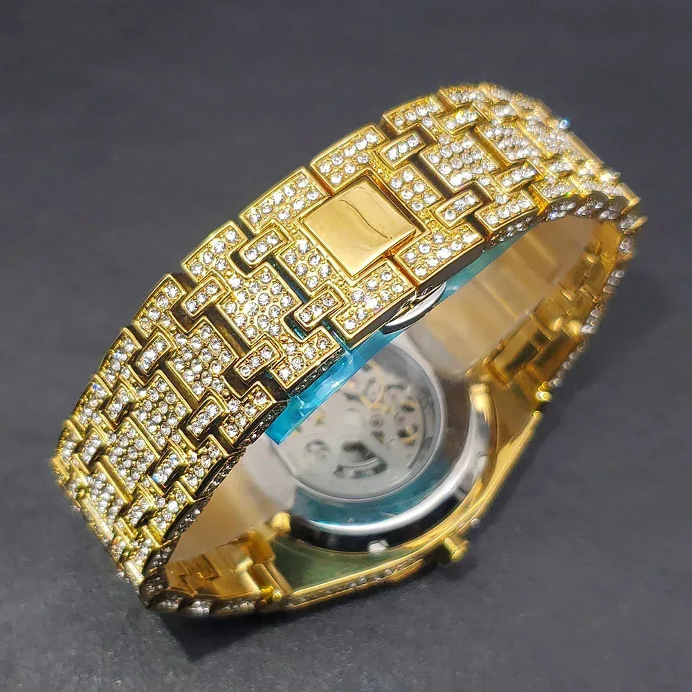 Luxury Men's Automatic Mechanical Iced Out Watch | Hollow Skeleton Dial Full | Luminous Hip Hop Watch | Caratix - CaratixJewelry