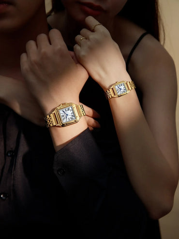 Luxury Matching Couple's Watches | Stainless Steel Iced Out Watch Set for Men & Women | Fashionable Quartz Timepieces | His & Hers Gift | Caratix - CaratixJewelry