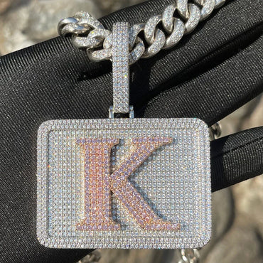 Your Initial or Name on Rectangle Iced Out Personalized Custom Necklace Pendant - Luxury Custom Jewelry - CaratixJewelry