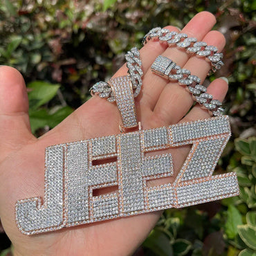 All Caps Bold and Bling Iced Out Personalized Custom Name Necklace Pendant - Luxury Custom Jewelry - CaratixJewelry