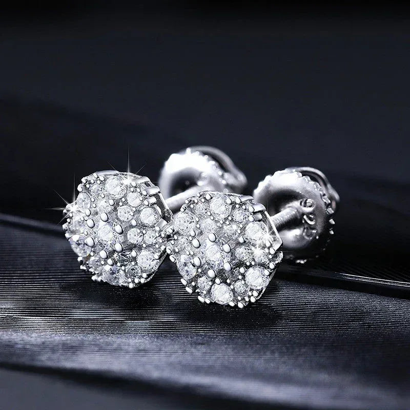 925 Sterling Silver VVS Screw Back Hip Hop Earrings - CaratixJewelry