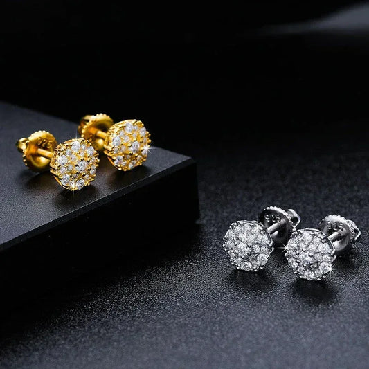 925 Sterling Silver VVS Screw Back Hip Hop Earrings - CaratixJewelry