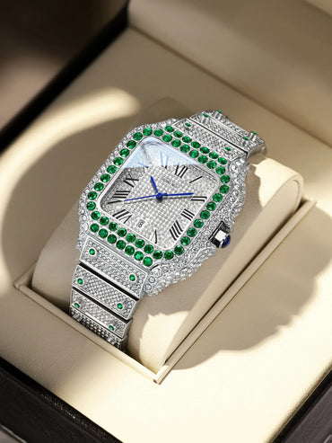Luxury Full Moissanite Iced Out Watch | Men & Women’s Quartz Watch | Roman Numerals Party Clock | Passes Tester | Caratix - CaratixJewelry