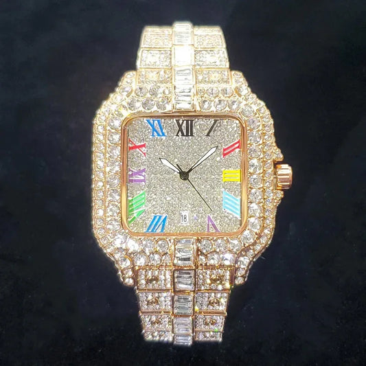 Luxury Rose Gold Square Watch for Men | 2026 New Hip Hop Iced Out Watch | Bling Rap Fashion Relogio Masculino for Party | Caratix - CaratixJewelry