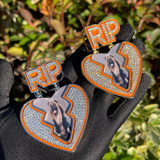 Broken Heart RIP Glow-in-the-Dark Custom Photo Pendant Necklace – Iced Out Hip Hop Jewelry