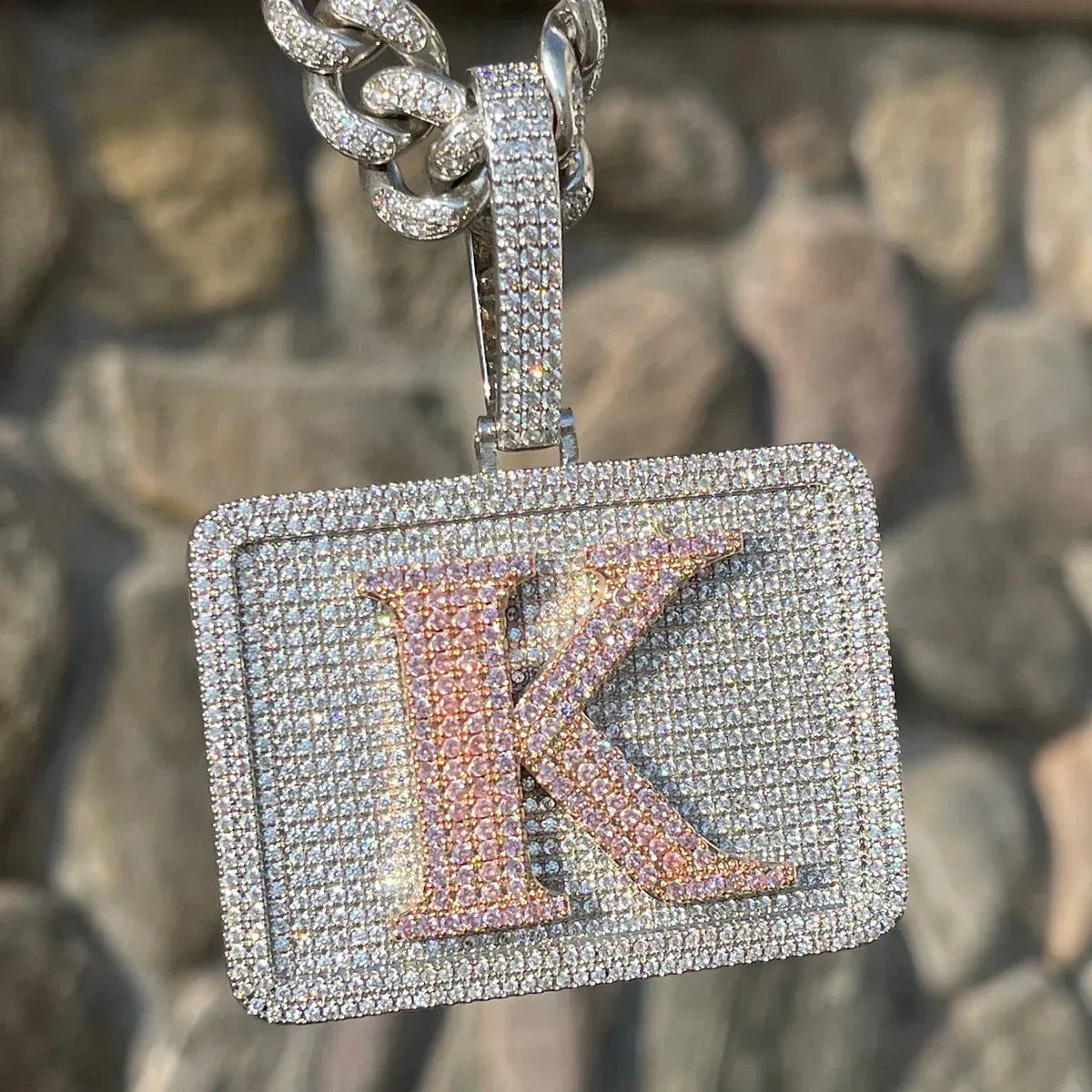 Your Initial or Name on Rectangle Iced Out Personalized Custom Necklace Pendant - Luxury Custom Jewelry - CaratixJewelry