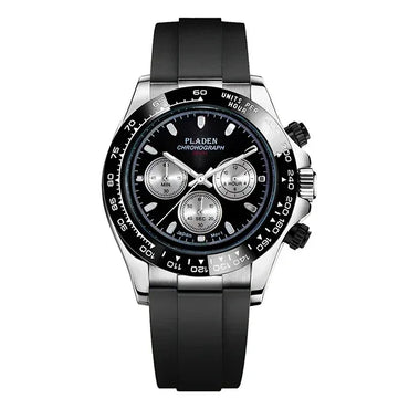 Luxury Three-Eye Men's Watch | Blue Dial Full Stainless Steel Iced Out Watch | Multifunctional Waterproof Quartz Clock | Caratix - CaratixJewelry