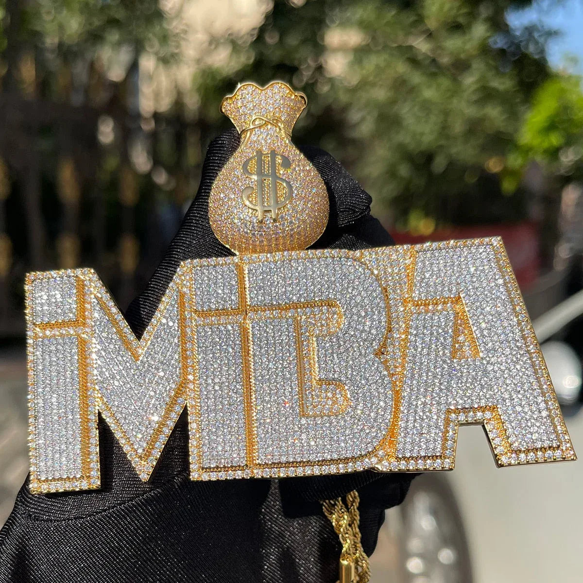 Money Bag Bail Two Layers Iced Out Personalized Custom Name Necklace Pendant – Luxury Hip Hop Jewelry for Men & Women - CaratixJewelry