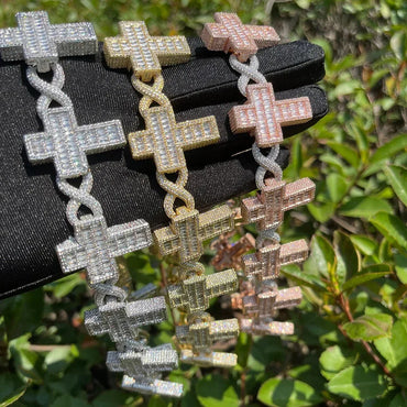 14MM Cross Infinity Link Iced Out Bracelet – Luxury Hip Hop Jewelry for Men & Women - CaratixJewelry