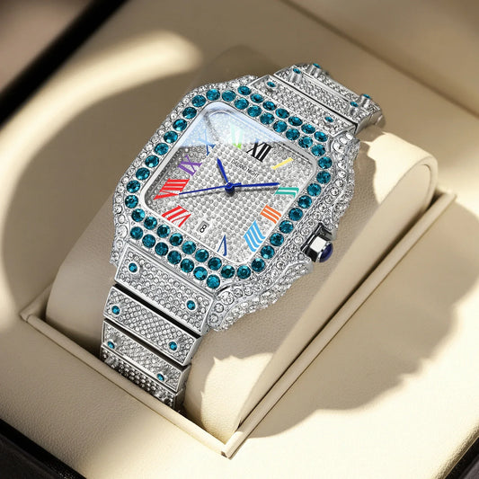 Luxury Full Moissanite Iced Out Watch | Men & Women’s Quartz Watch | Roman Numerals Party Clock | Passes Tester | Caratix - CaratixJewelry