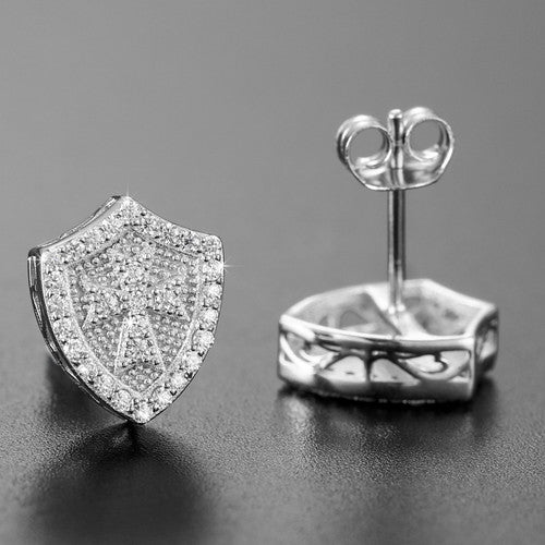 Knights Templar Shield Cross VVS Diamond 14k Gold Over 925 Silver Hip Hop Earrings