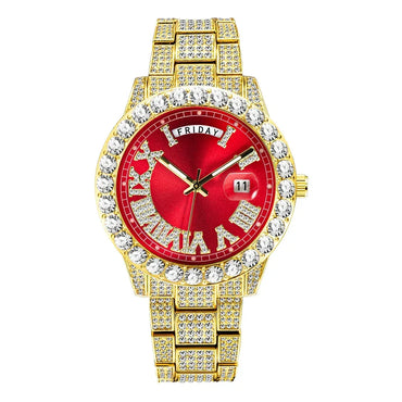 Luxury Day-Date Men's Watch | 18k Gold Full Iced Out Watch | Luminous Stainless Steel Bling Reloj | Caratix - CaratixJewelry
