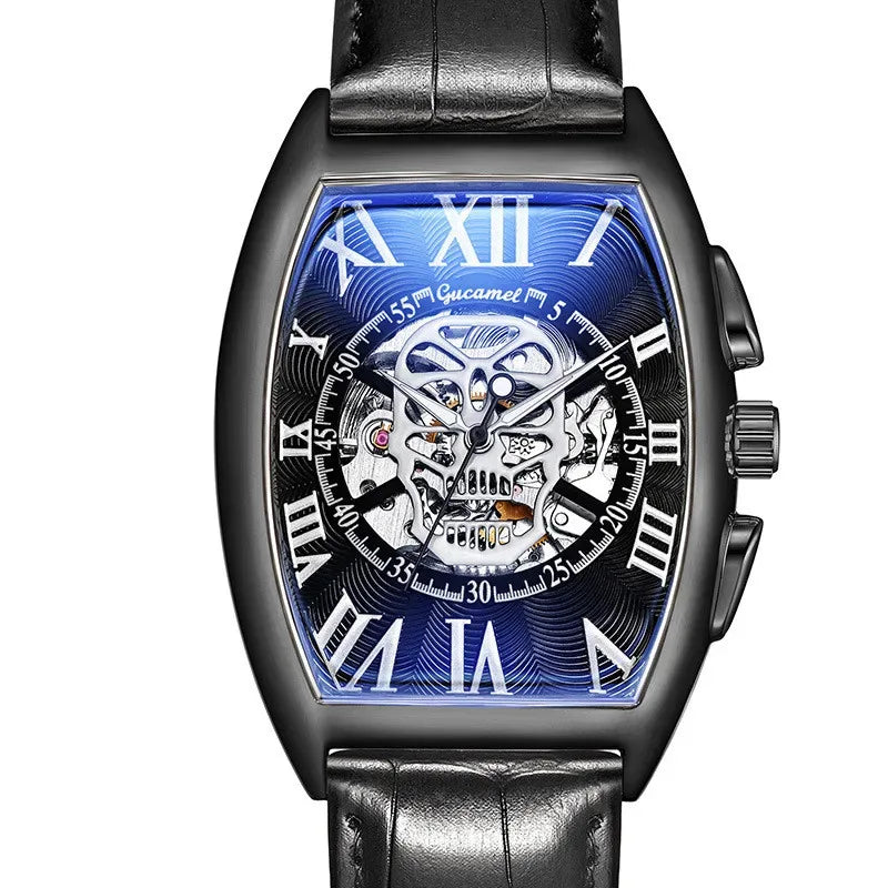 Luxury Tonneau Skull Automatic Watch for Men | Hollow Tourbillon Mechanical Wristwatch | Leather Strap Iced Out Watch | 2026 Male Gift Drop Shipping | Caratix - CaratixJewelry