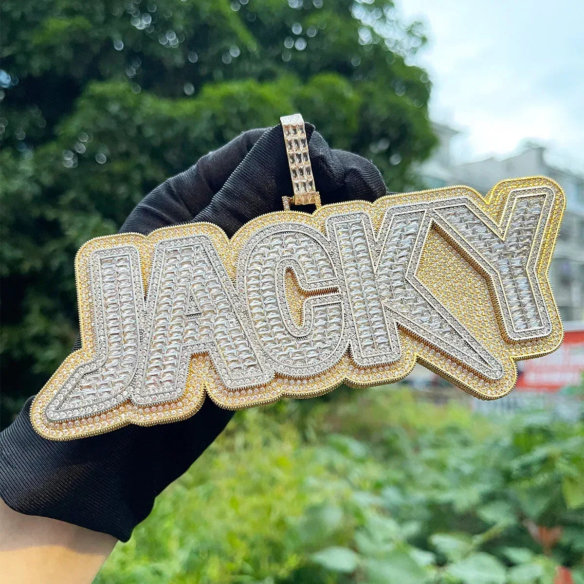 Duo Color Two Layers Iced Out Personalized Custom Name Necklace Pendant - Luxury Custom Jewelry - CaratixJewelry