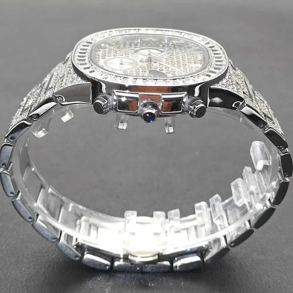 New Men's Bling Iced Out Watch | Luxury Quartz Wristwatch | Waterproof Luminous Calendar Mens Clock | Caratix - CaratixJewelry