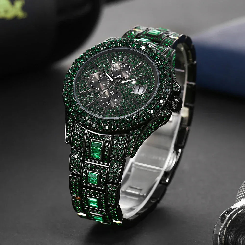 Men's New Green Luxury Watch | Unique Bling Iced Out Watch | Waterproof Luminous Hip Hop Clock | Relogios Masculino | Caratix - CaratixJewelry