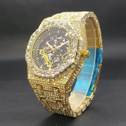 Luxury Men's Automatic Mechanical Iced Out Watch | Hollow Skeleton Dial Full | Luminous Hip Hop Watch | Caratix - CaratixJewelry