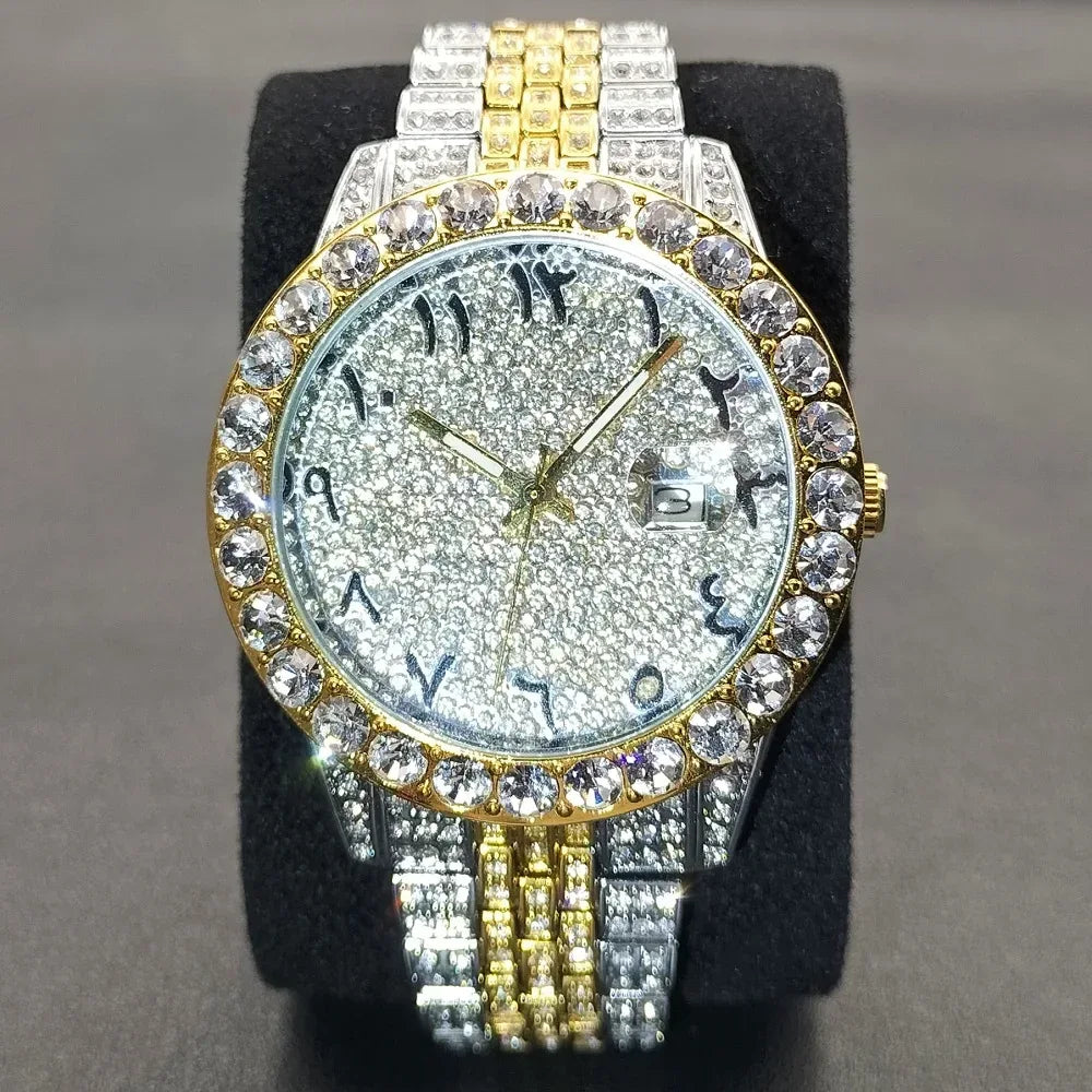 Luxury Silver Stainless Steel Men's Watch | Auto Date Quartz Wristwatch | Luminous Iced Out Watch | Reloj Hombre | Caratix - CaratixJewelry