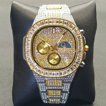 New Men's Bling Iced Out Watch | Luxury Quartz Wristwatch | Waterproof Luminous Calendar Mens Clock | Caratix - CaratixJewelry