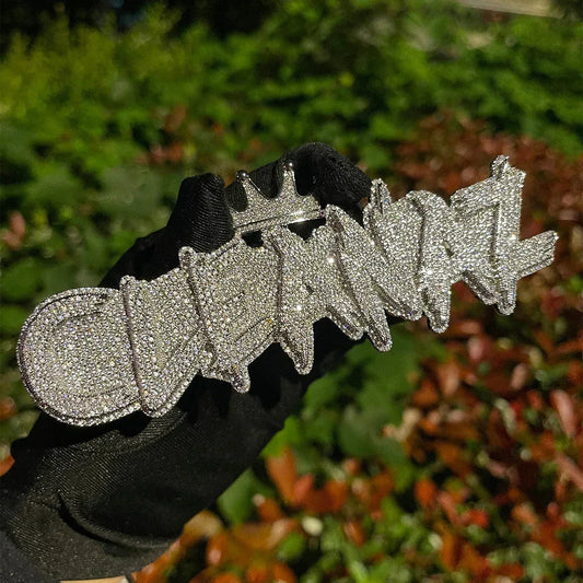 White Gold Edition Crown Bail Rapper Iced Out Personalized Custom Name Necklace Pendant - Luxury Custom Jewelry - CaratixJewelry