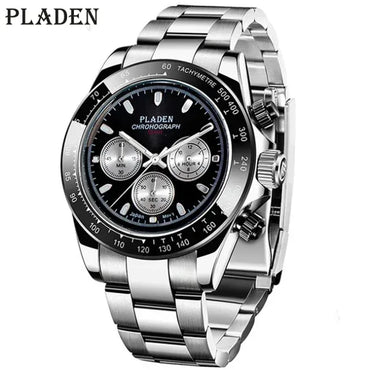 Luxury Three-Eye Men's Watch | Blue Dial Full Stainless Steel Iced Out Watch | Multifunctional Waterproof Quartz Clock | Caratix - CaratixJewelry