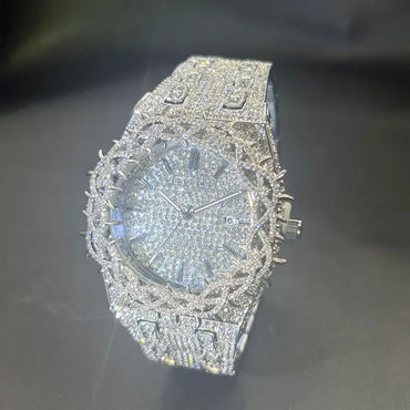 Cool Black Iced Out Watch for Men | Luxury Thorn Crown Quartz Watch | Hip Hop Wristwatch | Man Dropshipping | Caratix - CaratixJewelry